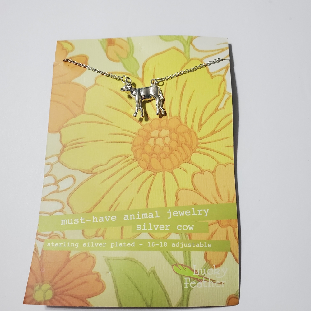 Lucky Feather Silver Cow Pendant Necklace